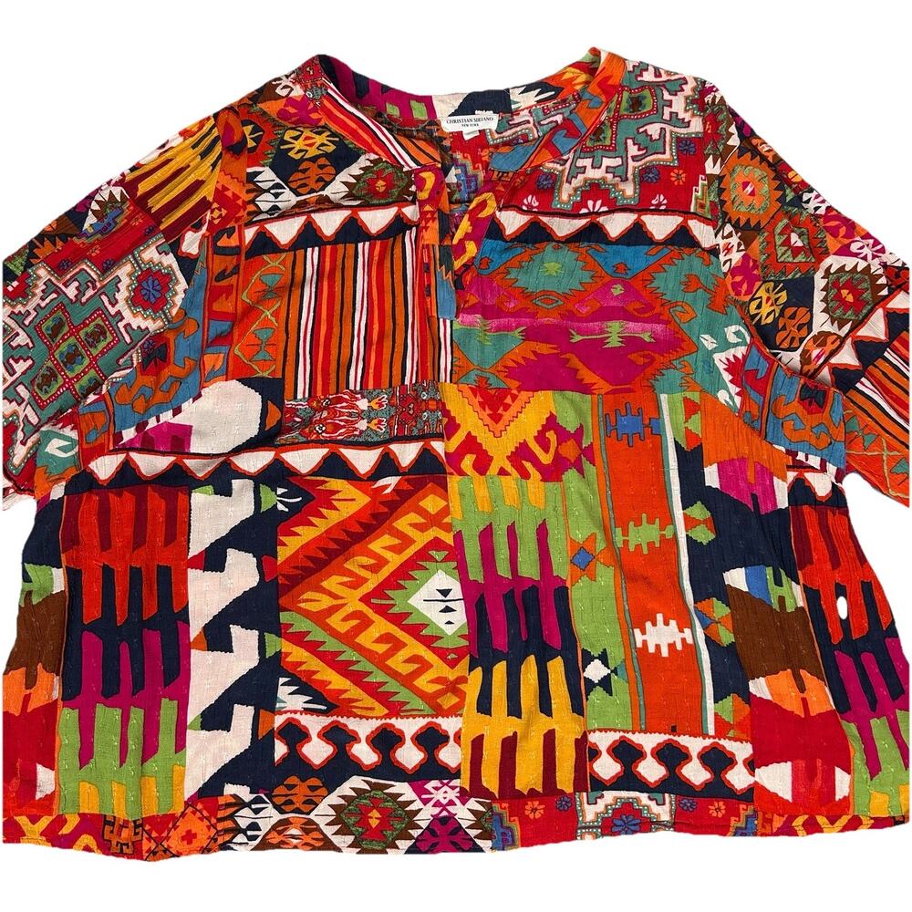 VTG Christian Siriano tropical top v-neck balloon sleeve Bohemian Sz 3X